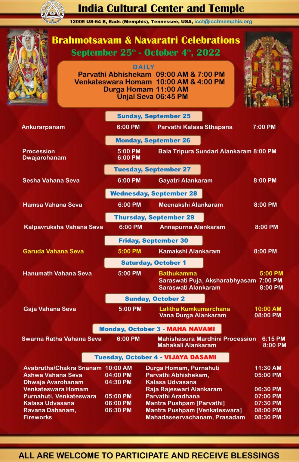 Brahmotsavam & Navaratri - India Cultural Center and Temple Brahmotsavam & Navaratri - India Cultural Center and Temple